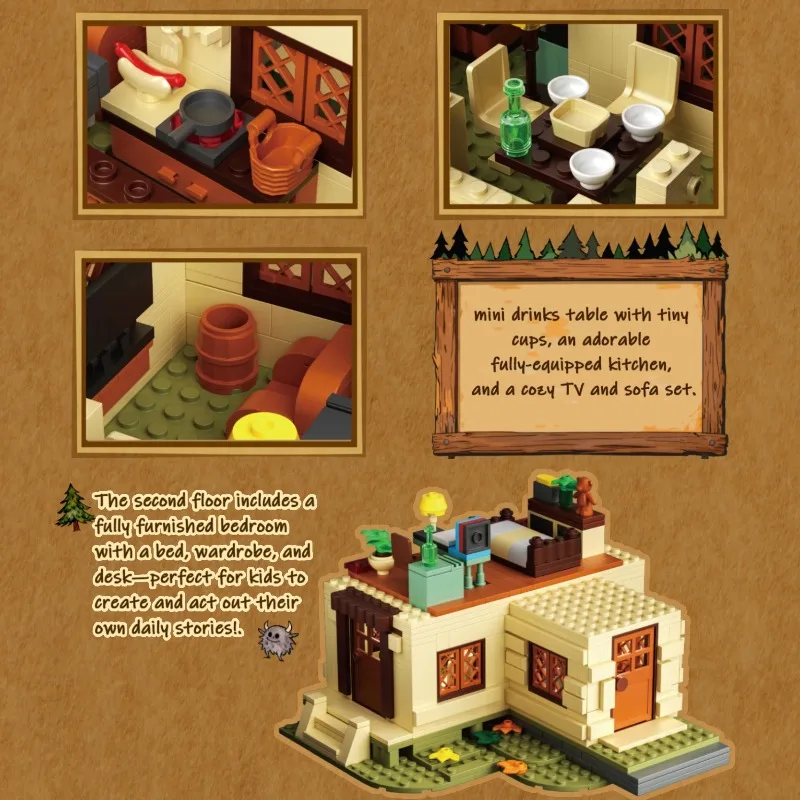 1108 pièces blocs de construction de maison mystère bricolage modèle de construction classique dessin animé maison forestière enfants éducatifs bricolage jouet cadeaux