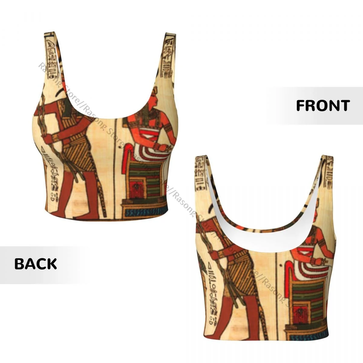 Damska seksowna koszulka sportowa z egipskim papirusem i hieroglify, damska odzież uliczna, sportowa bielizna, krótki top.
