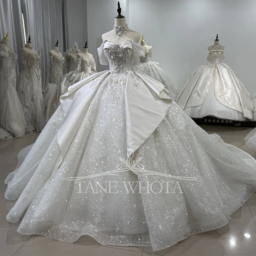 2025 Sweetheart Off-Shoulder Lace-Upกลับชุดบอลชุดแต่งงานชุดคริสตัลSequinedชุดเจ้าสาวปรับแต่งเย็บปักถักร้อย