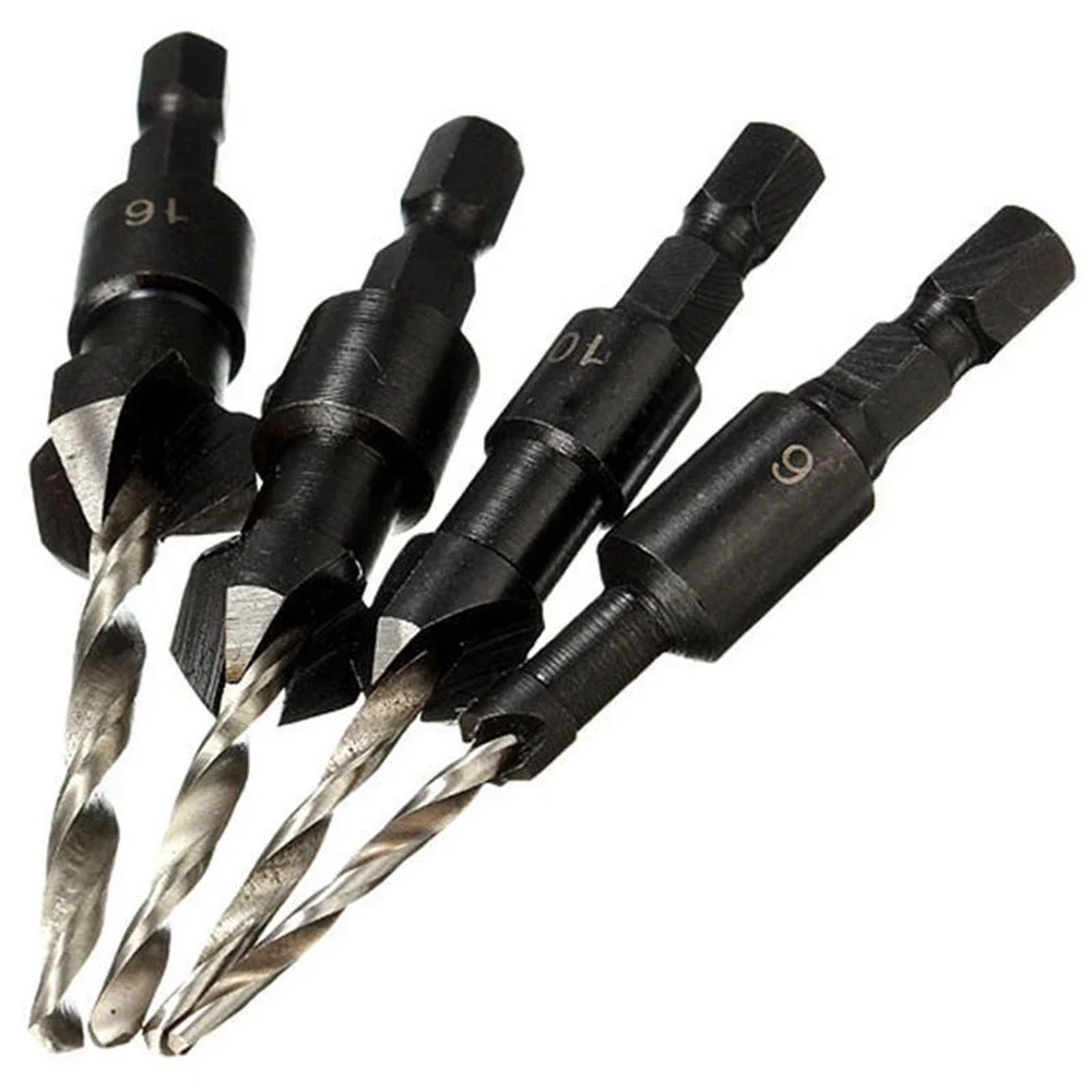 4pcs/Set HSS Tapered Countersink Drill Bit Deburring Wood Metal Pilot Holes Bore Hand And Power Tool Accessories