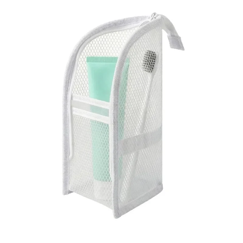 4-teiliges tragbares Netz-Kulturset, wasserdicht, faltbar, für Reisen, Zahnbürsten- und Kosmetik-Organizer, Aufbewahrungstasche für Damen im Badezimmer – Detail 12