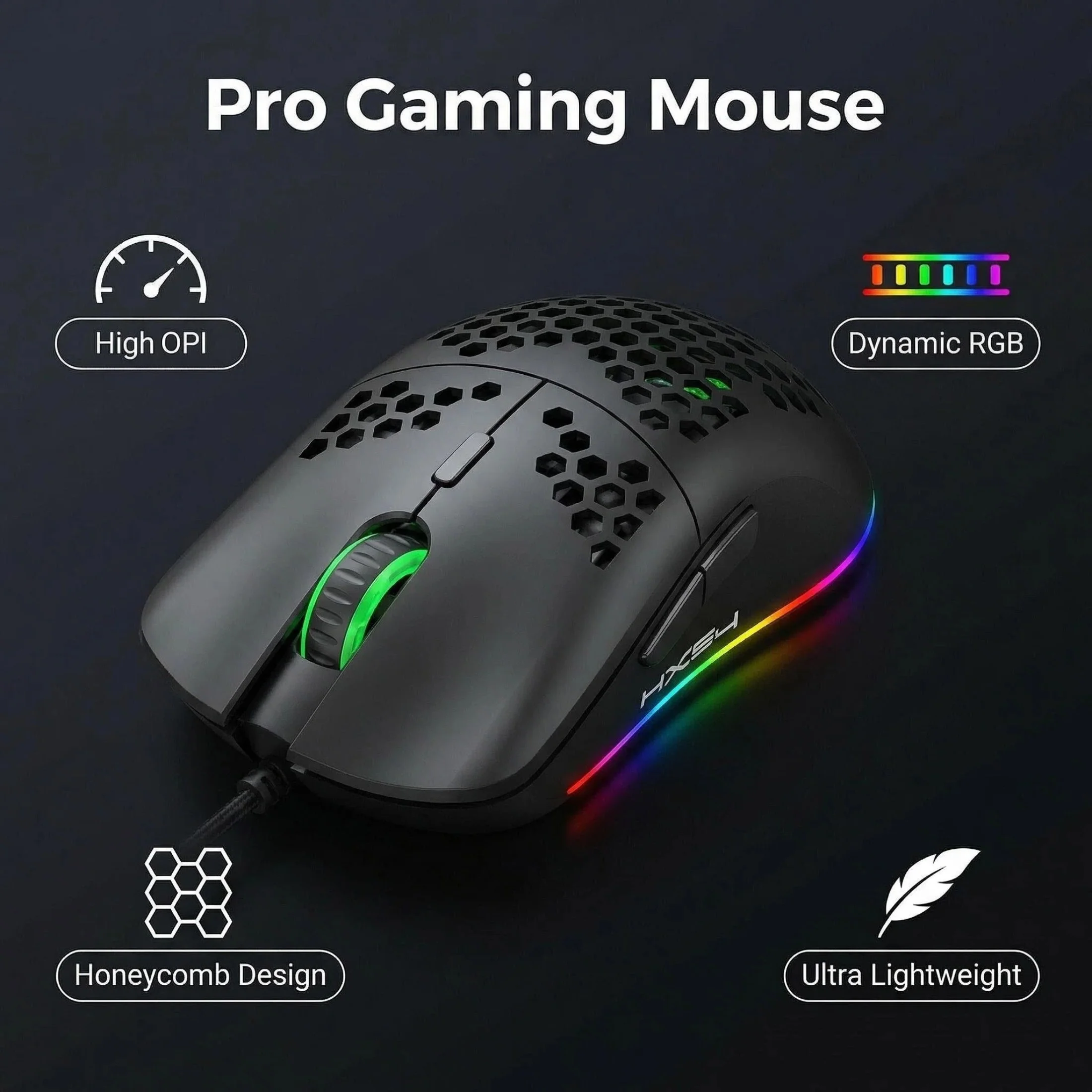 6 Buttons RGB PC Gaming Mouse USB Wired - Black/White High Sensitivity Ergonomic Optical Plug N Play