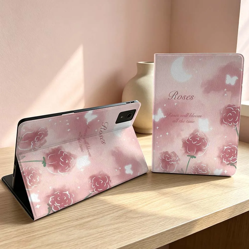 Pink Moon Roses Pattern For Lenovo Xiaoxin Lenovo Tab Pad Pro Plus K11 P12 M10 Legion Y900 Y700 Inch Tablet Case Soft