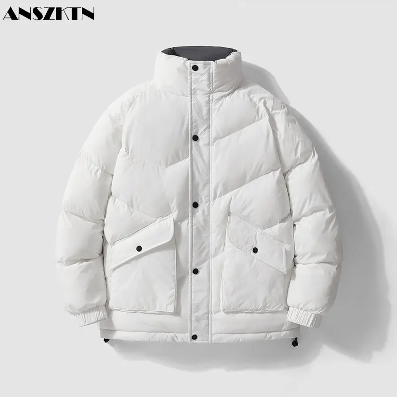 Anszktn masculino inverno roupas de algodão casual luz de luxo carga wear gola casaco de inverno acolchoado jaqueta