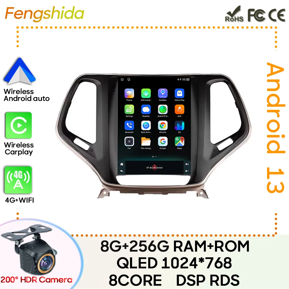 Para Jeep Cherokee 5 KL 2014 - 2018 Radio de coche navegación Carplay GPS estéreo Android Auto pantalla Bluetooth reproductor Multimedia 5G