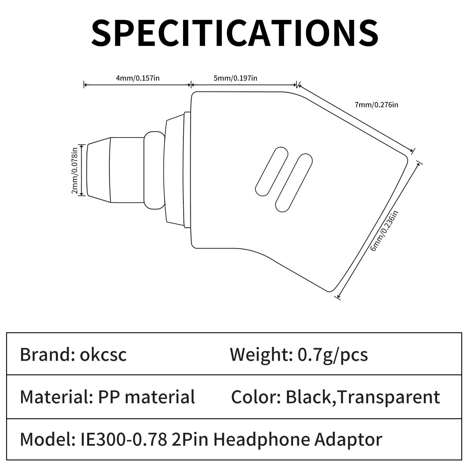 OKCSC Earphones Adapter SENNHEISER IE300 Male to 0.78 2 PIN Female Connecter for SENNHEISER IE300 IE200 IE600 IE900 AKG N5005