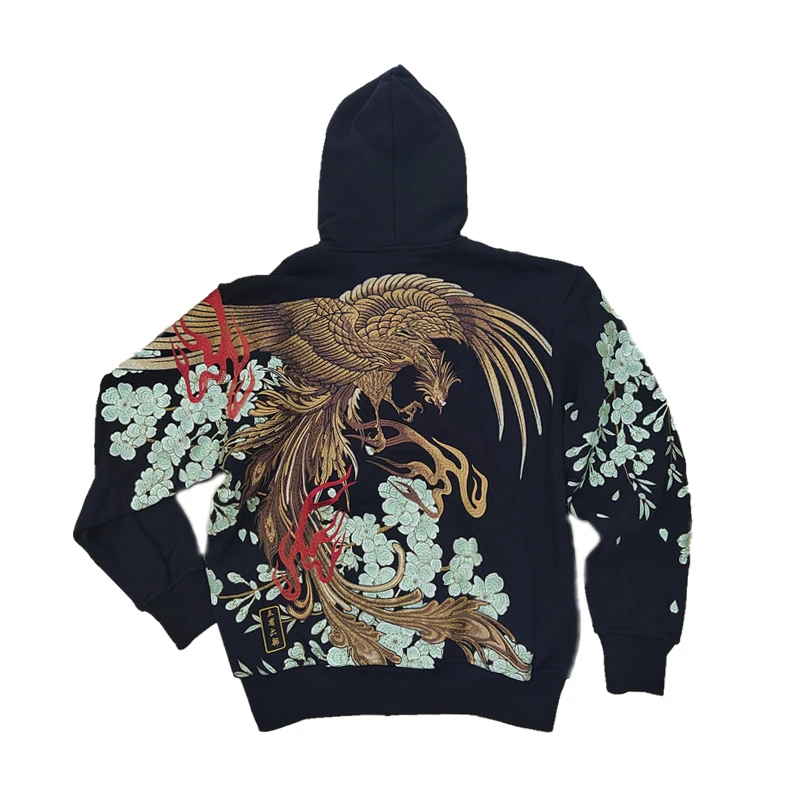 

SALE!!! Green Sakura XL size Fashion High Quality Heavy Work Streetwear Hoodies Yokosuka Phoenix Sakura Ukiyoe Embroidery Tops