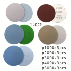15pcs P1000 P2000 P3000 P4000 P5000 flocking sandpaper self-adhesive polishing sanding flakes