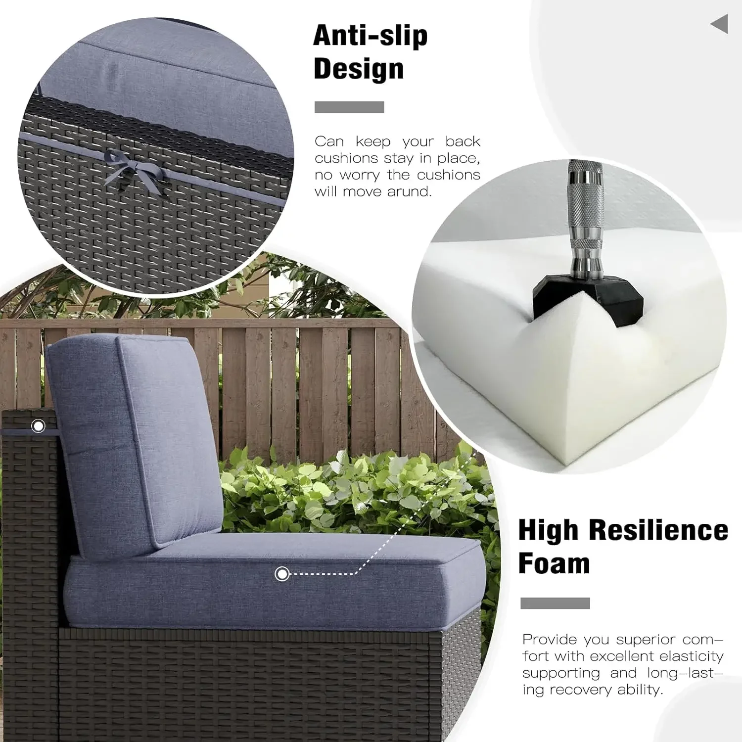 Outdoor Furniture Replacement Cushions for 6 Seat Patio Rattan Wicker Sectional Conversation Sofa Set14-Piece Cushions Set