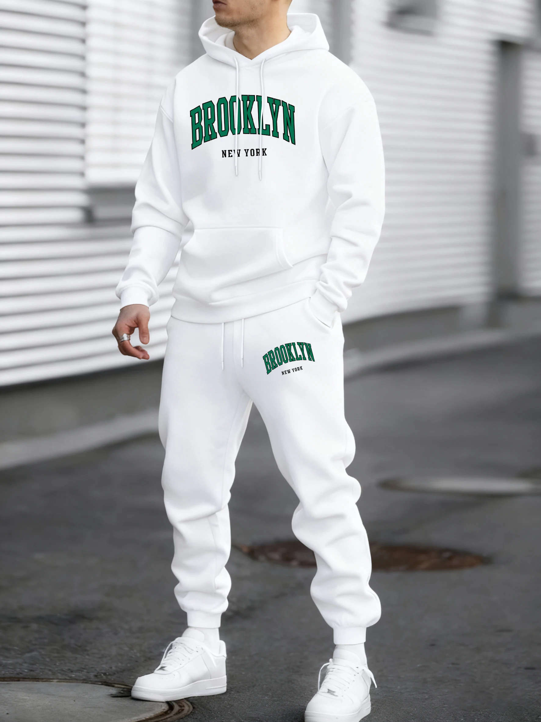 

Usa Brooklyn New York Print Men Pullover Soft Hoodie Fleece Loose Casual Suits All-Match Simple Pants Man Basics Pocket Hoodies