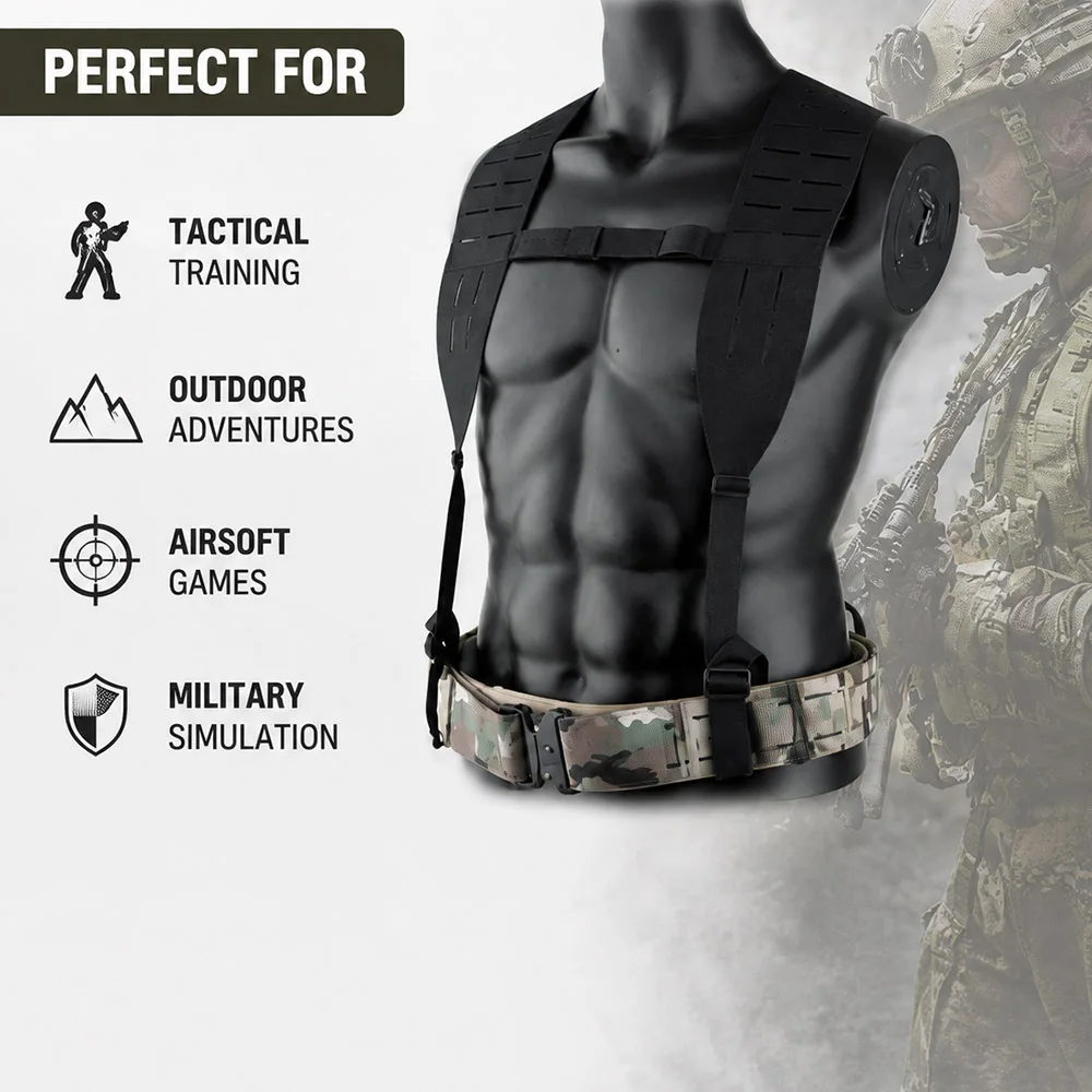 Tactical MOLLE H-Harness Shoulder Strap Adjustable Laser‑Cut Function Suspenders for Airsoft Wargame Outdoor Military Training - view 4