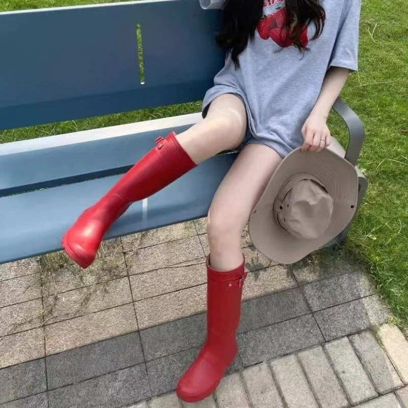 Trendy women's knight boots waterproof slippery natural rubber galoshes handmade