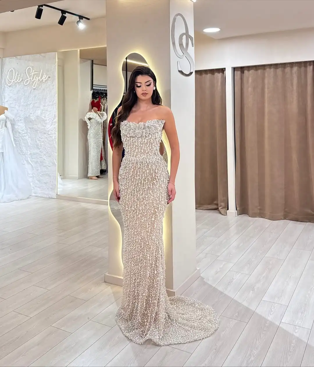 

Новый дизайн, роскошные цветы с бисером и блестками, без бретелек, Русалка, тонкое очаровательное модное вечернее платье для выпускного вечера, вечернее платье