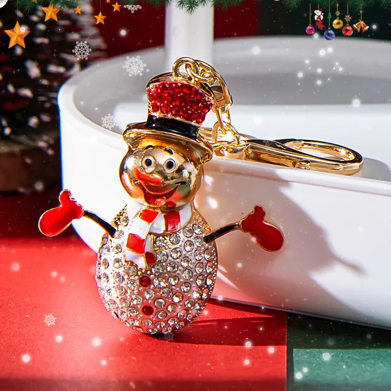 European and American fashion Christmas series cute diamond-studded Christmas snowman car keychain bag charm