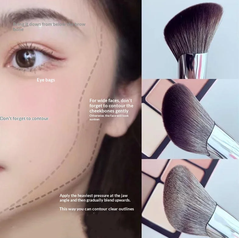 No 72 Sickle Shaped Contouring Brush Dense Soft Synthetic Bristles for Precision Face Bronzer & Blush