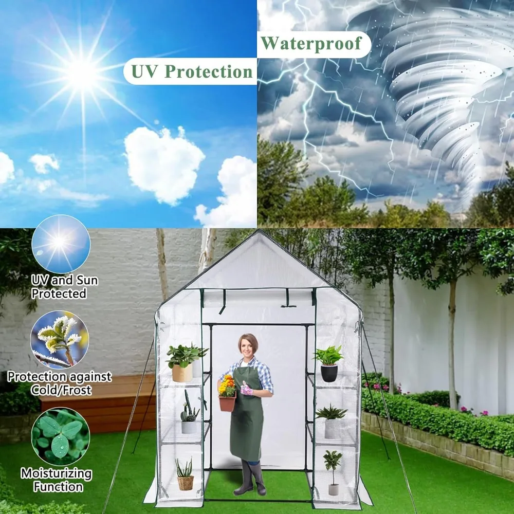 Greenhouse, Portable Walk-in Green House for Outdoors with Roll-up Zipper Door, Anchors, and UV-Resistant Cover, Free Shipping