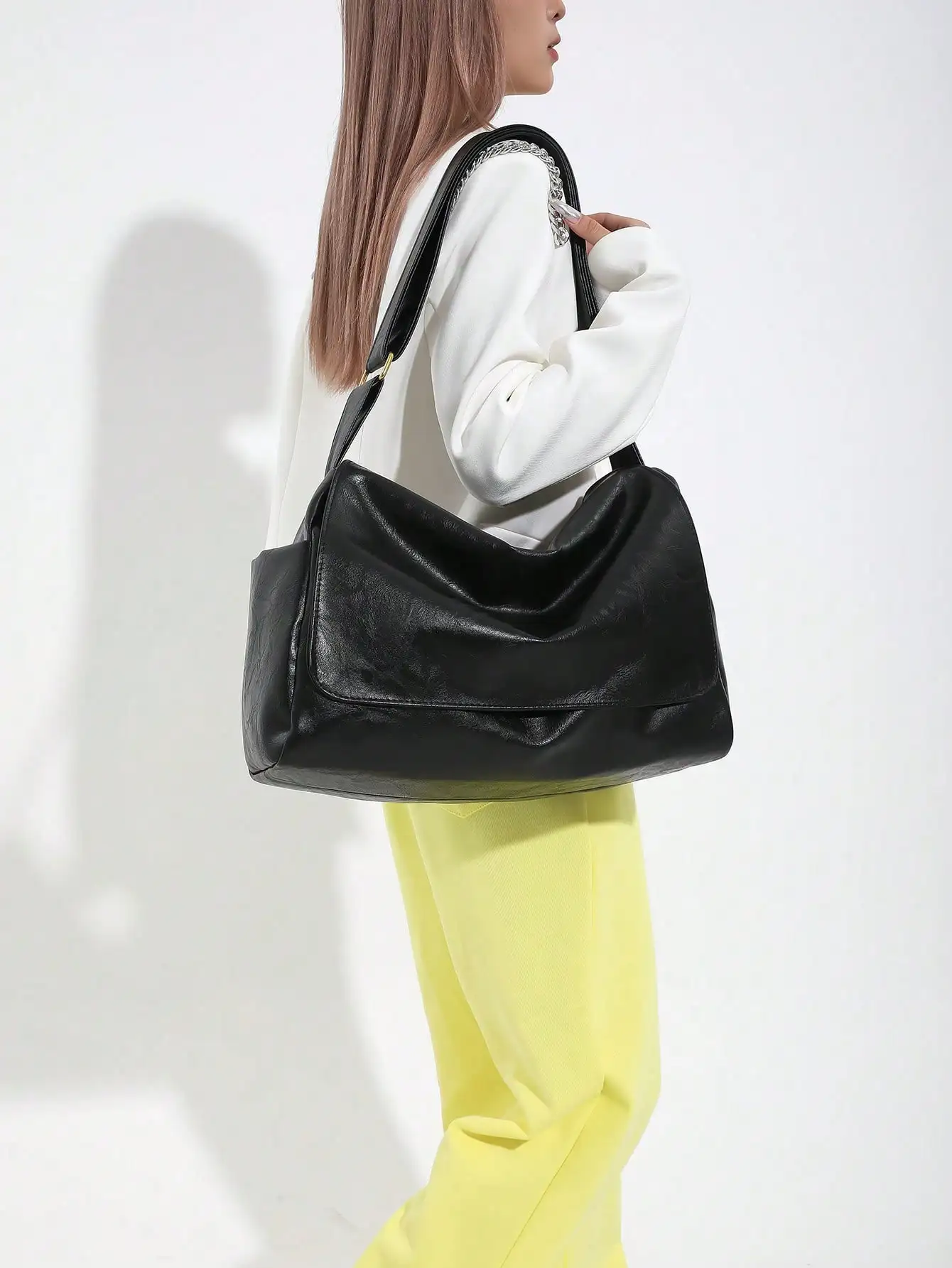 

Сумка через плечо из искусственной кожи в стиле ретро, сумка через плечо большой вместимости, однотонная большая сумка для женщин