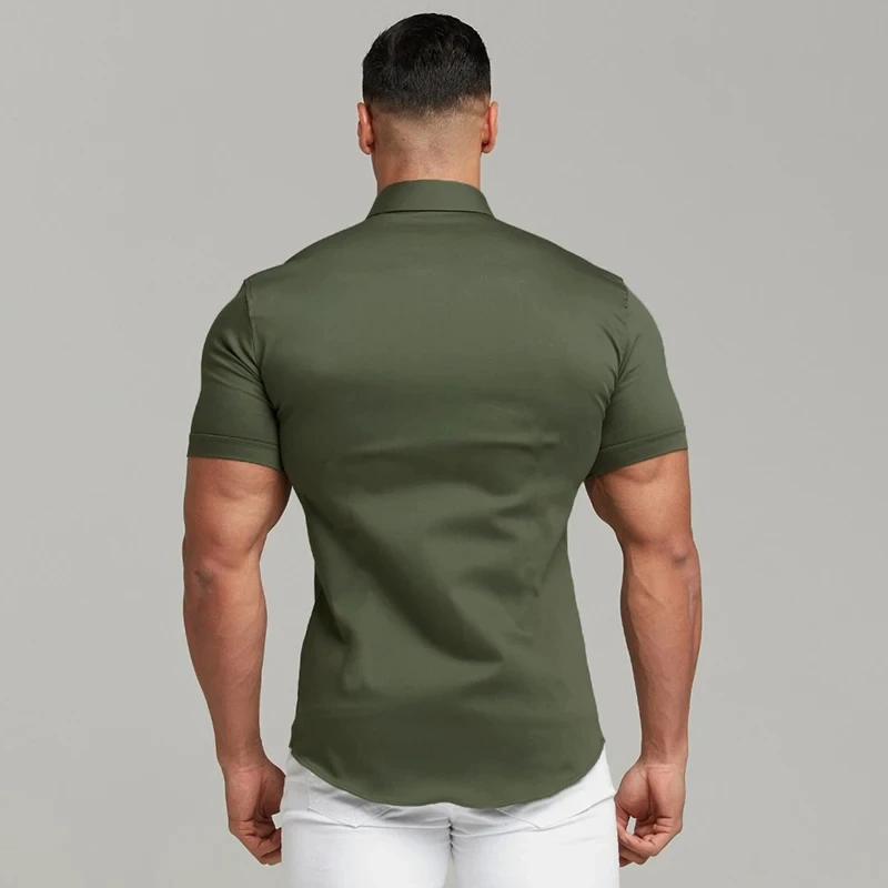 Summer Men\'s Casual Formal Single-breasted Shirt Fashion Loose Classic Slim Short Sleeve Solid Color Fashionable Shirt