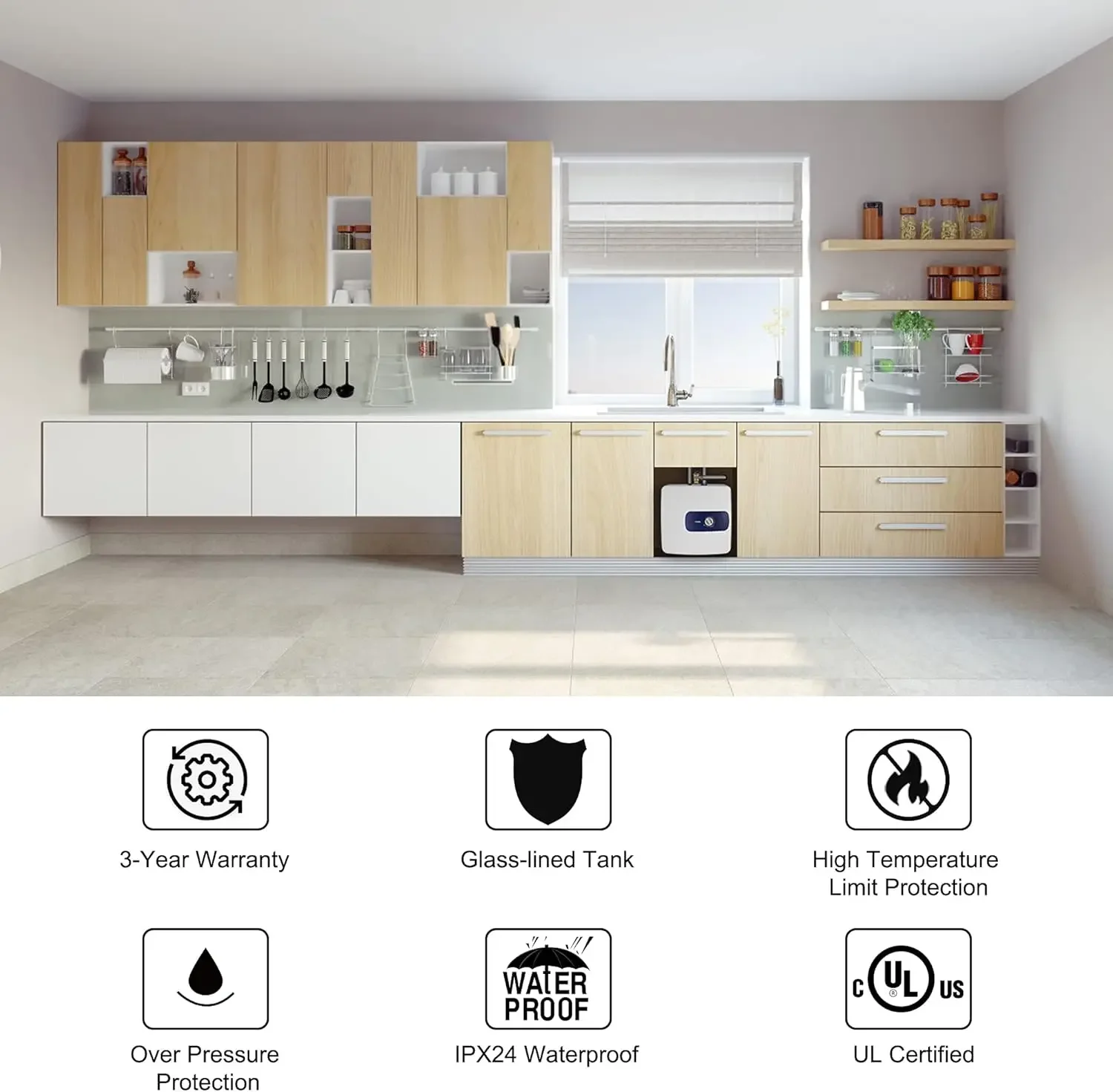 Electric Tank Water Heater, 6.5 Gallons Mini Tank Water Heater for Point of Use Instant Hot Water 120V 1440W Plugin to Use, Wall