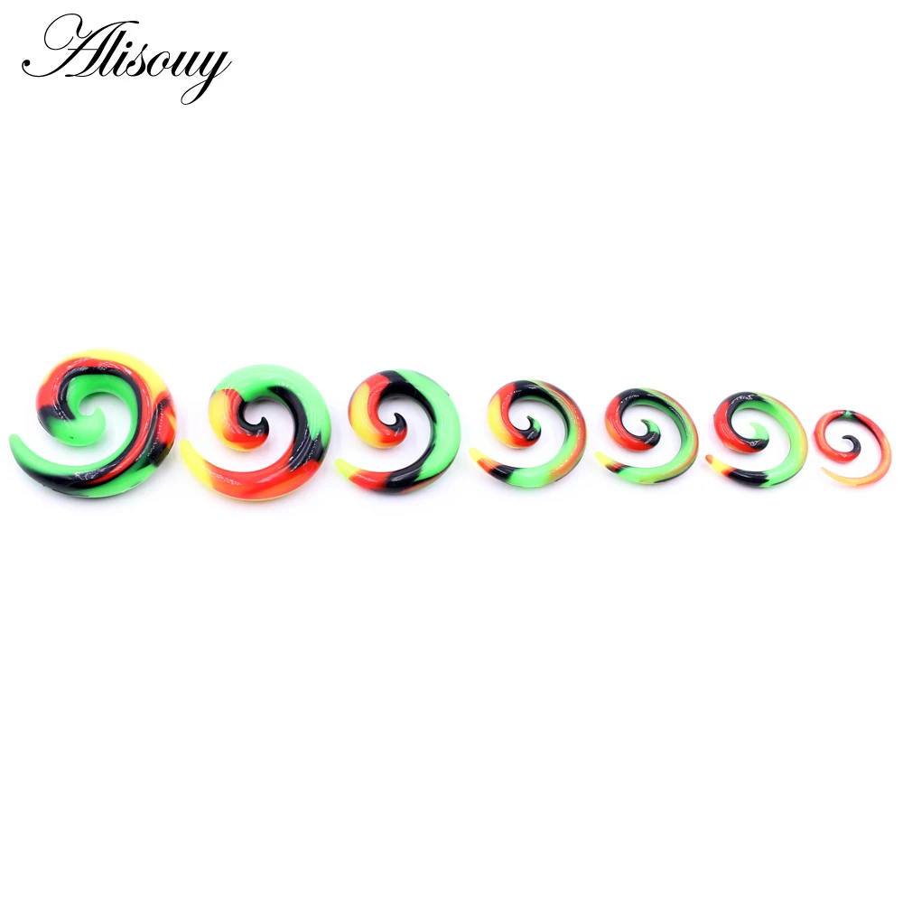 Alisouy 2pcs 3-12mm Colorful Silicone Spiral Ear Tunnels Plugs Expander Stretcher Earrings Gauges Helix Body Piercing Jewelry