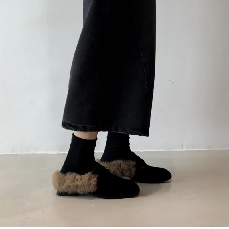 الكعب العالي الخريف الشتاء ماري جين أحذية زائد الصوف 2025 المرأة كتلة كعب رقيق حذا فردي للسيدات