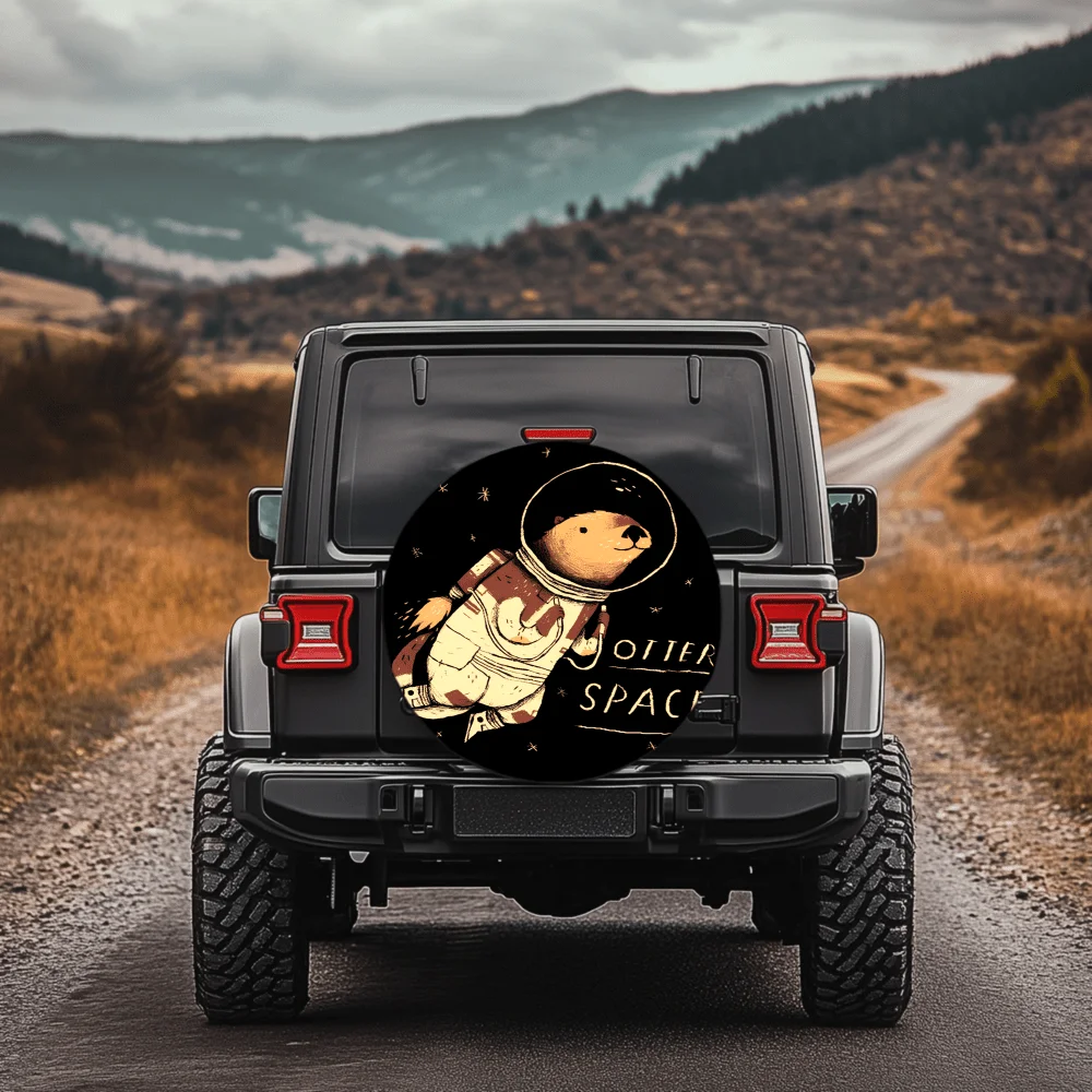 Space Otter Pattern 30/34-Inch Multi-Functional Tire Cover, Suitable For Jeep, Trailer, RV, Off-Road Vehicle, Truck, Camper Van