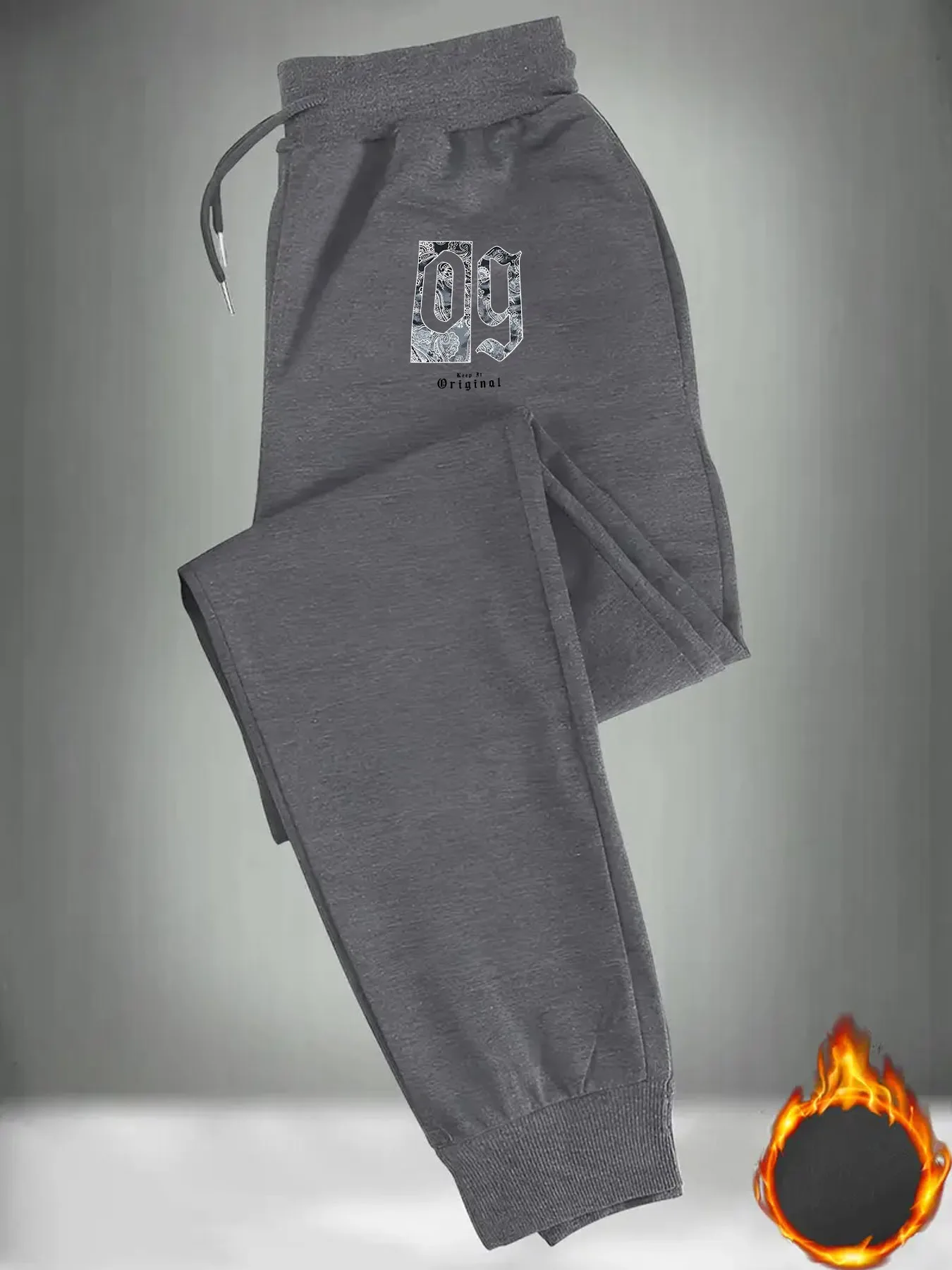 Paisley patterned letter print men's casual sports stretch waist drawstring pants, casual and comfortable sports trousers