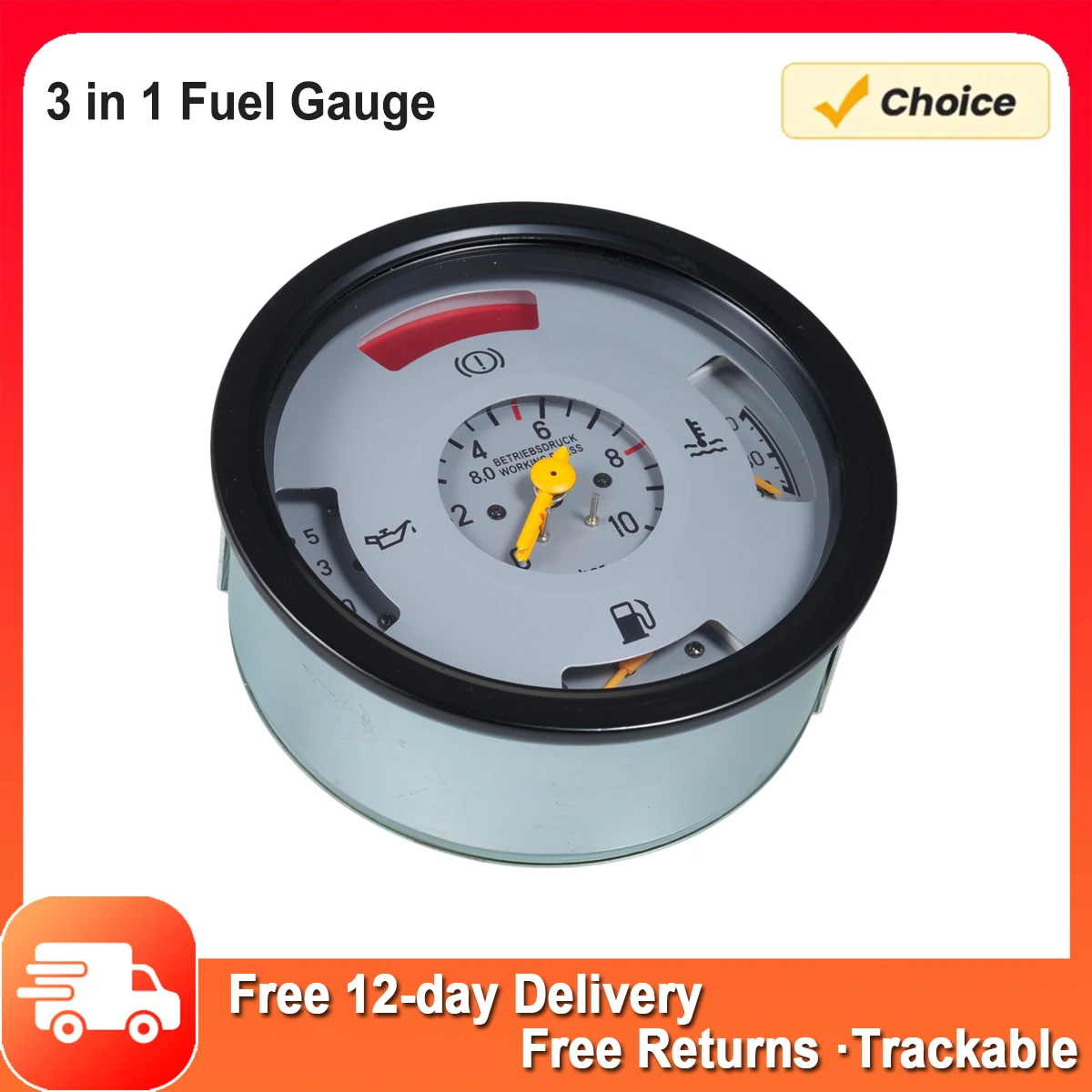 

3 in 1 Fuel Gauge Water Temperature Gauge 0025402347 Oil Pressure Gauge Stainless Steel Water Temp Meter for Car Heavy Truck