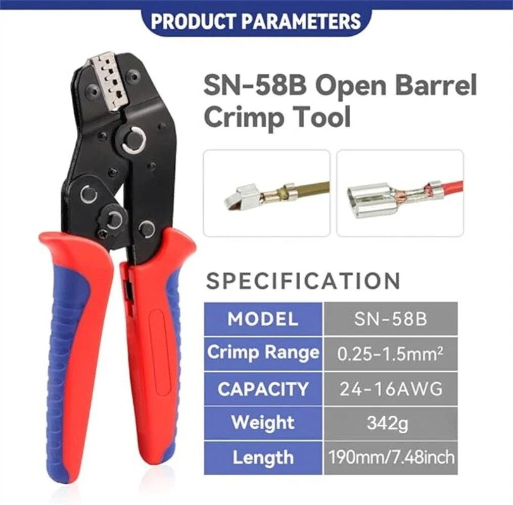 

1 шт. SN-58B инструмент для обжима штифтов, щипцы для обжима проводов, клеммный разъем AWG24-16 0,25 0,5 1,0 1,5 мм2