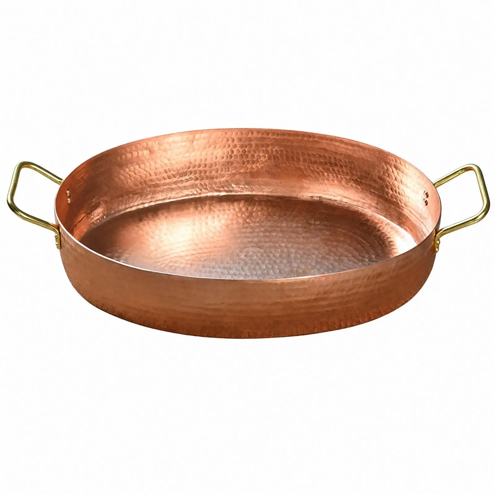 Uncoated Hand Hammered Copper Oval Pot for Boiling Simmering and Serving with Sturdy Side Handles for Home Kitchen
