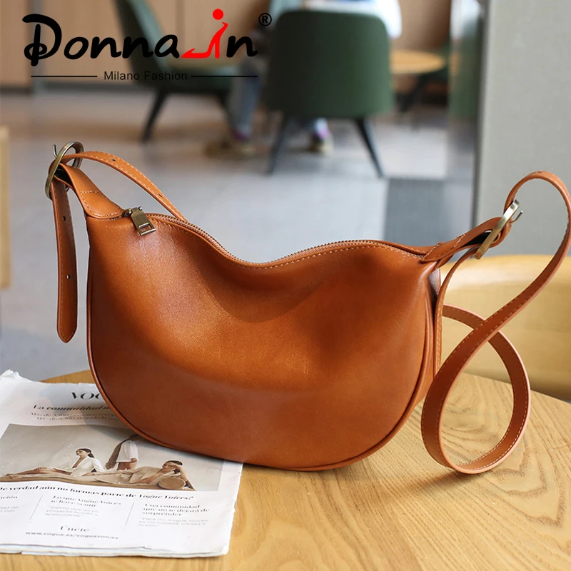 Donna-in First Layer Vegetable Tanned Cow Leather Crossbody Bag Women VintageLarge Capacity Daily Commuter Shoulder Bags