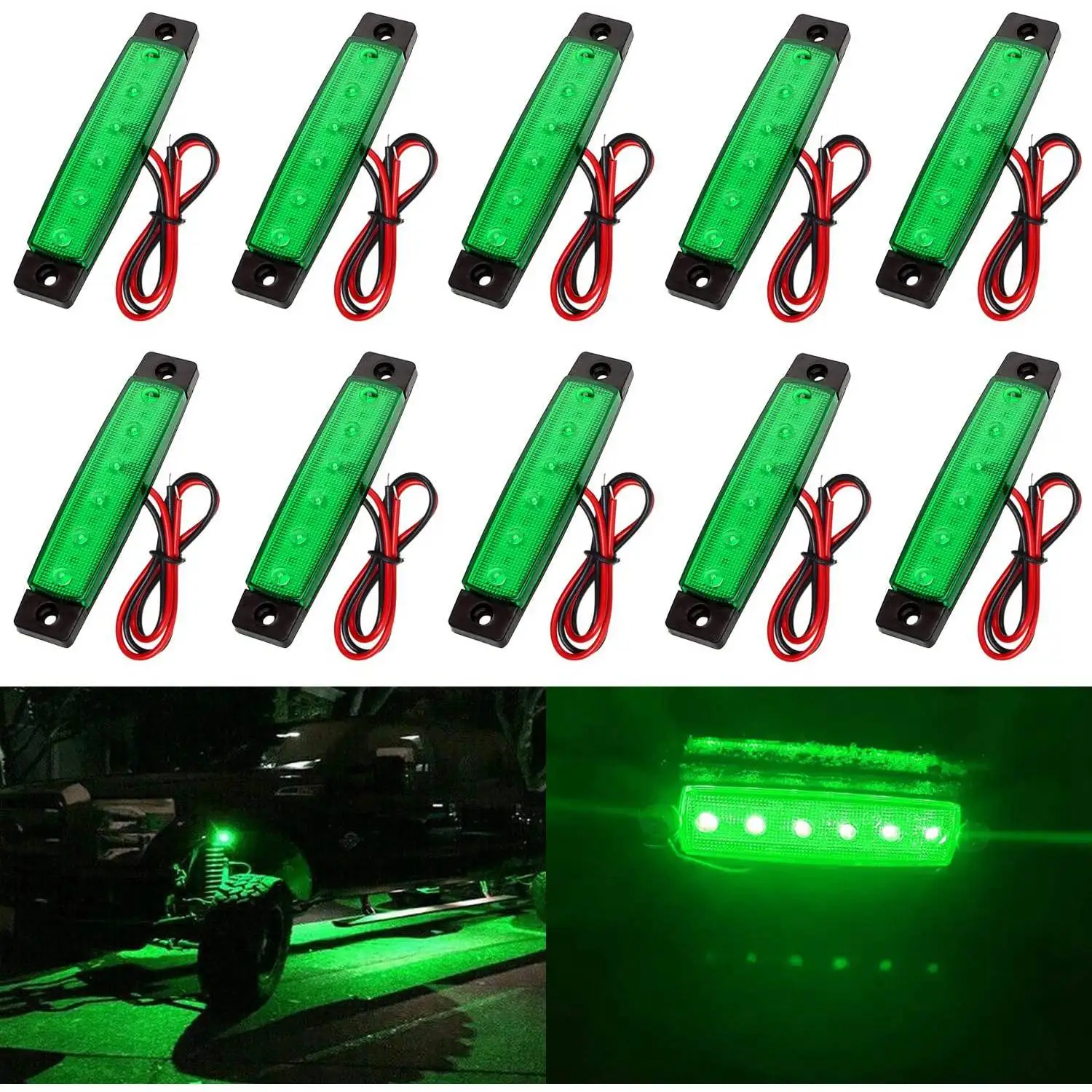 10X Led Rock Lights, Strip Lights,Wheel Well Lights,Waterproof 6 Led Car Lights Kit for Jeep,Offroad,Truck,RV,Ford,Green