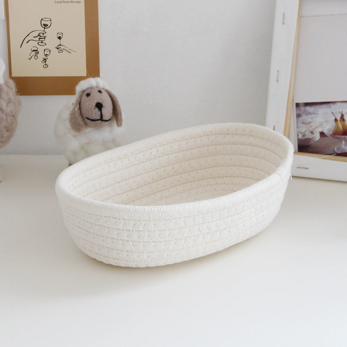 1PC Storage Basket Toys Cosmetics Office Stationery Storage Box Hand Woven Cotton Thread Storage Basket Boat Shaped Basket