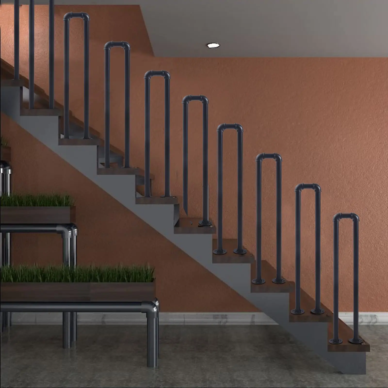 Corrimano per scale a forma di U, ringhiera industriale da 33,5 pollici, barra di sostegno antiscivolo per giardino interno o esterno, loft, corridoio, villa, hotel, anziani