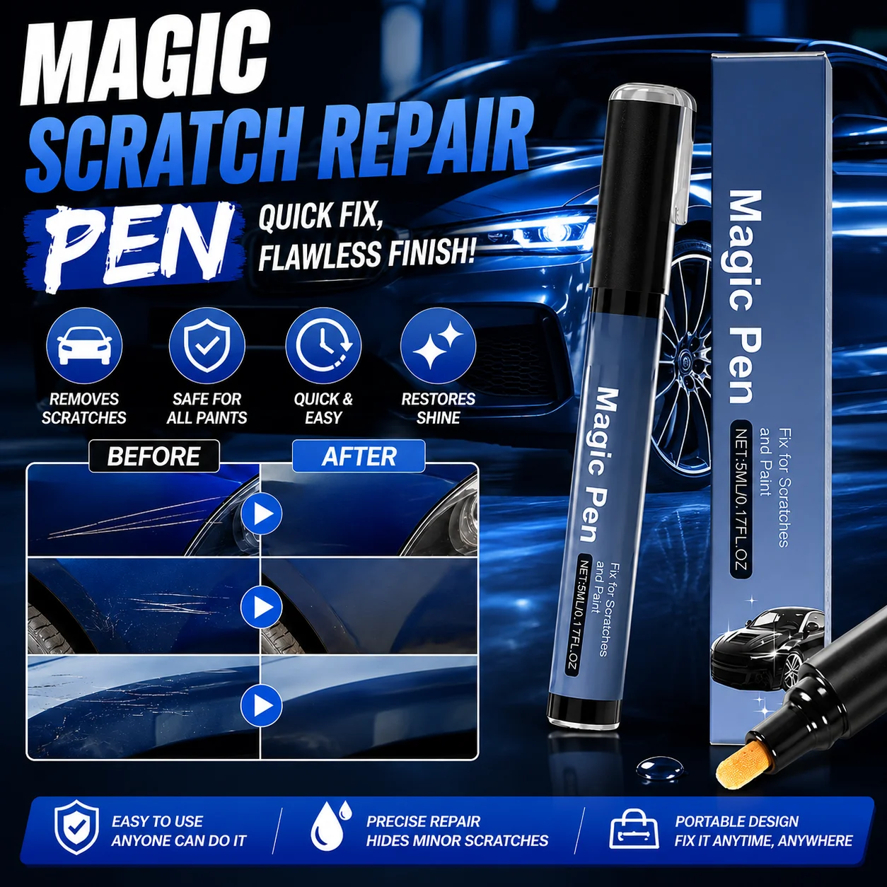 

Car Scratch Repair Magic Pen 5ml Portable Paint Touch Up Pen For Minor Scratches And Paint Damage For All Types Of Car Paint