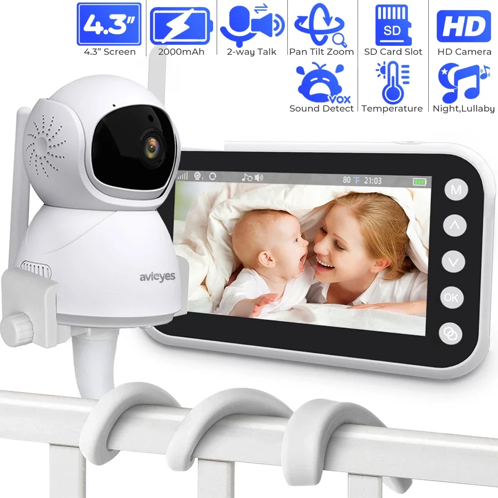 4.3 Inch Electronic Baby Monitor with Camera Pan-Tilt-Zoom HD Baby Phone No WiFi Long Range 2-way Talk Night Vision Baby Camera