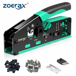 ZoeRax Pass Through RJ45 Crimp Tool with 10PCS Cat7 Connectors and Strain Relief Boots, Ethernet Wire Cutter Crimper