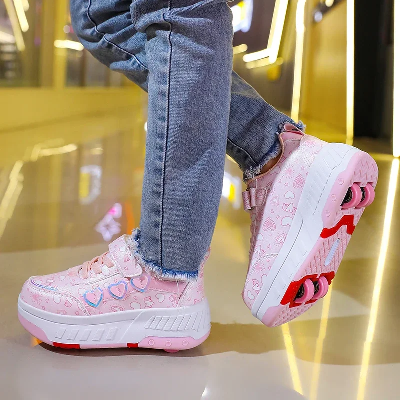 หญิงปรับ Roller Skates รองเท้า Love พิมพ์เด็กแฟชั่น Casual กีฬารองเท้าผ้าใบการฝึกอบรมรองเท้าสเก็ตสําหรับเด็ก