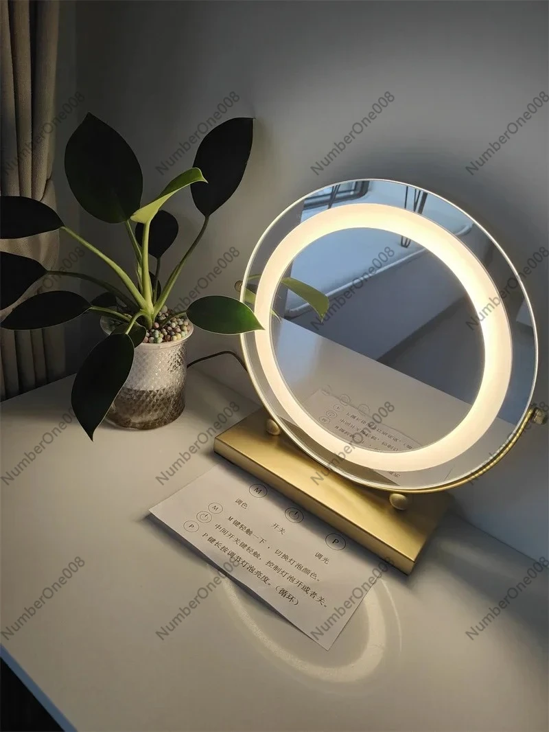 Light Luxury Bedroom Dressing Table Round Mirrors Modern Makeup Mirror with LED Light Desktop Fill Light Charging Smart Mirror