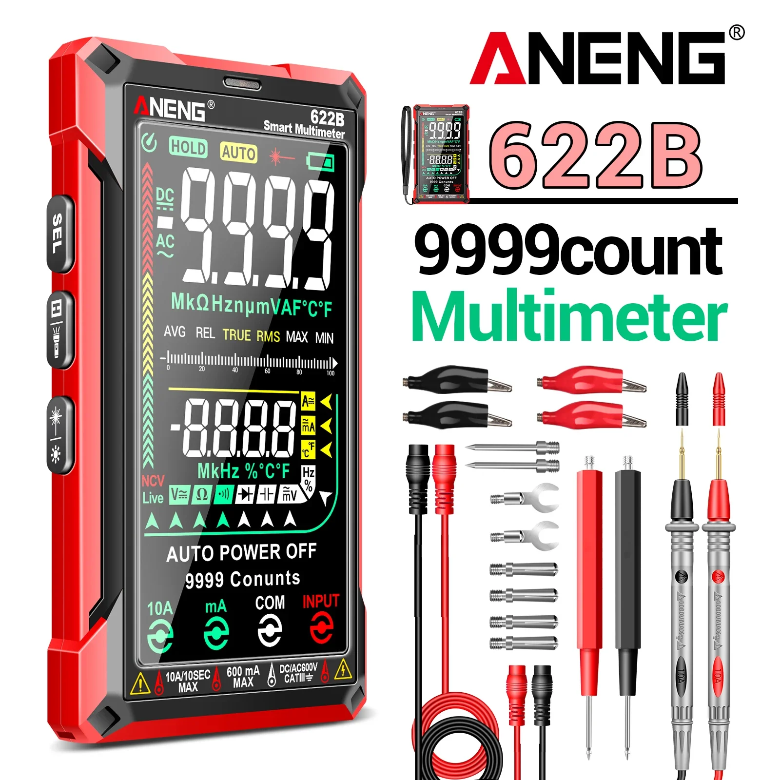 ANENG 622B Multi Functional Multimeter PT1005B Probe Wire Set Temperature Frequency Duty Cycle Detection and Maintenance Tool
