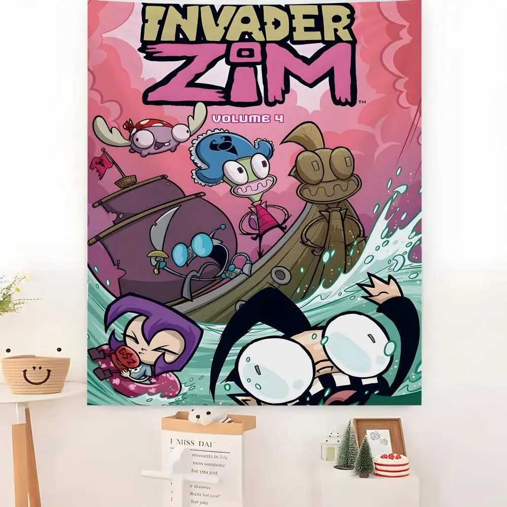 Animation I-Invader Z-ZIM Tapestry Microfiber Background Art Decor For Bedroom Living Room Bar Garden Outdoor Festival Wall Deco
