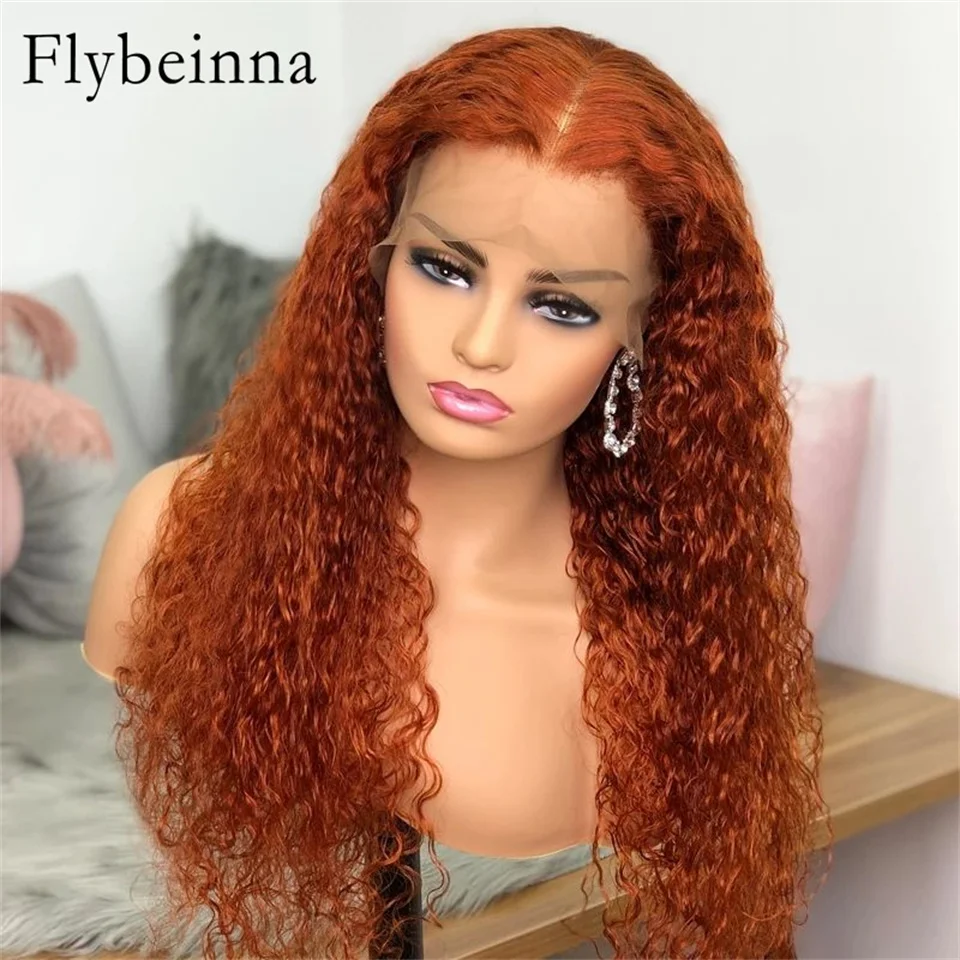 

200 Density Ginger Curly Human Hair Lace Frontal Wigs 13x6 Curly Hair Colored Lace Front Human Hair Wigs For Women