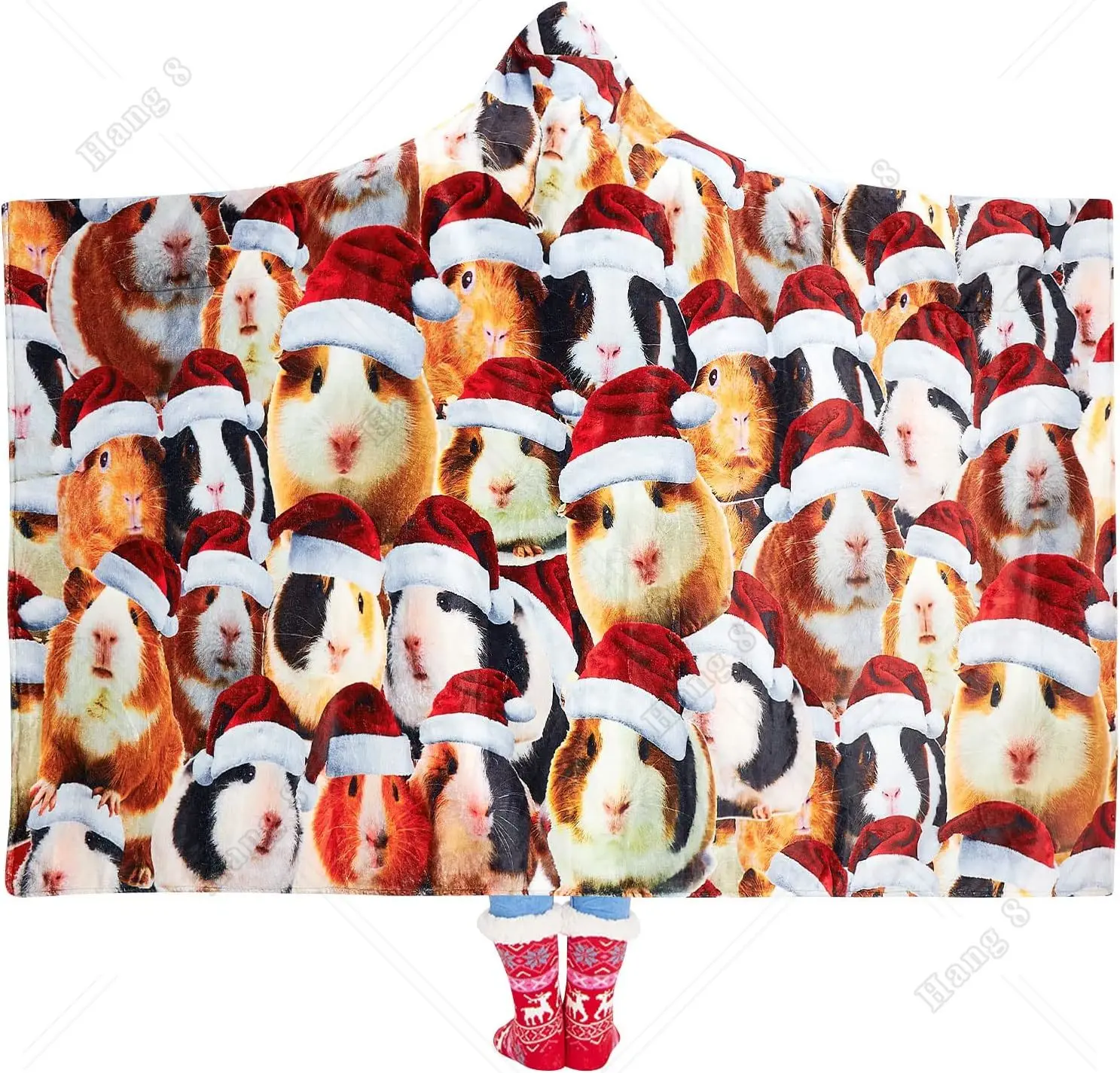 Funny Guinea Pig Throw Blanket Women Men Hooded Wearable Fleece Plush 3D Print Christmas Cute Blanket 60X80 Inces for Home