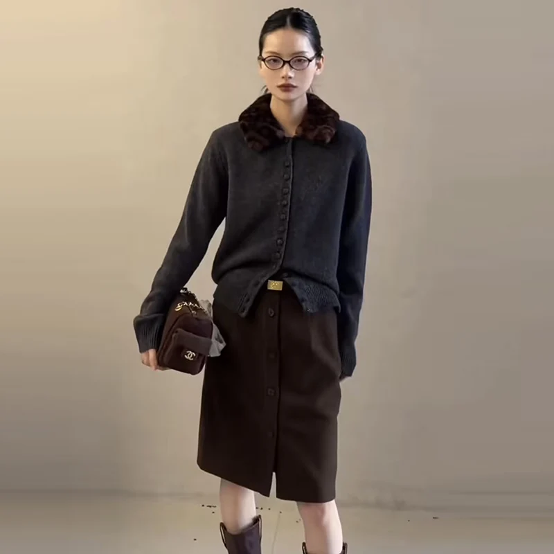 퍼 칼라 가디건 블라우스 여성용 2026년 봄 신상 시크 엘레강트 레오파드 프린트 라펠 긴팔 여성 니트 가디건