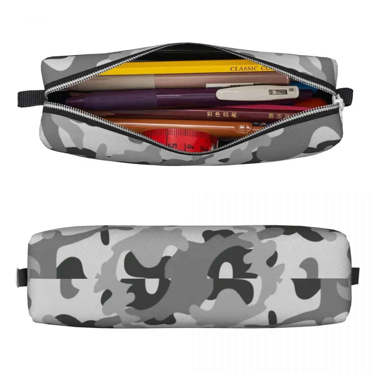 Fun Camouflage  Grey Pattern Pencil Cases Army Camo Pencilcases Pen Box Kids Large Storage Bag Office Zipper Stationery