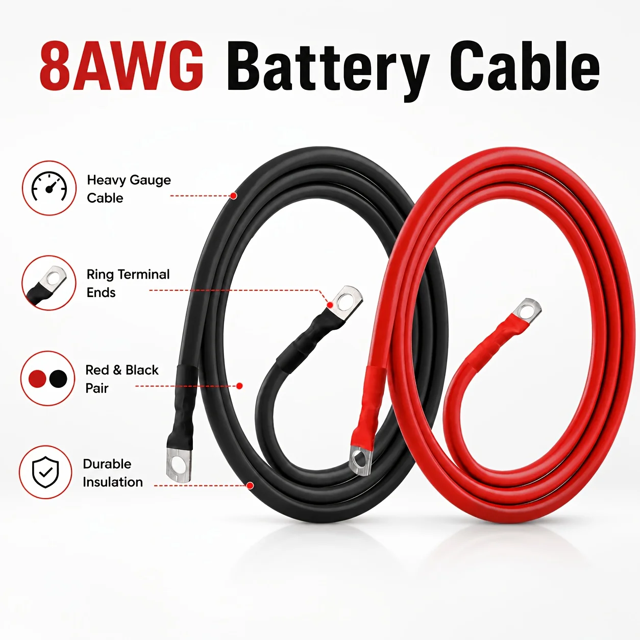 8 AWG Schnellanschluss-Batteriekabel-Set, Hochleistungs-Automobilverlängerungskabel mit Schutzringen für Auto- und Traktorbatterien – Detail 2