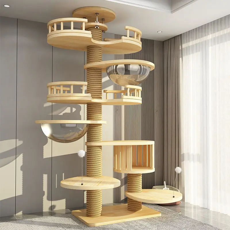 

Eco-Friendly Solid Wood 5-Level Modern Cat Tree 60cm Height Non-Intrusive Punch-Free Assembly Living Room Cat Climbing Frame