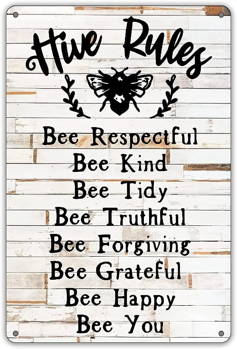 Bee Kind Metal Signs Vintage Hive Rules Retro Poster Farm Parlor Restaurant Garage Man Cave Wall Decor Plaque 8x12 Inch