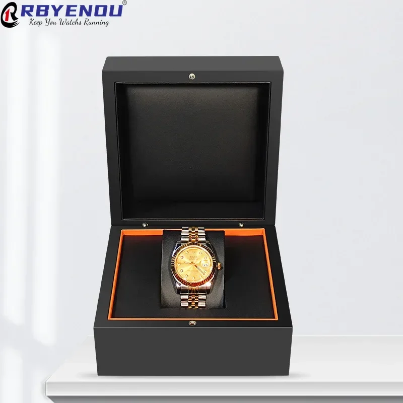 OEM Customizable Logo Wooden Watch Box Black PU Leather Jewelry Display Storage Box Luxury Watch Organizer for Gift Packing
