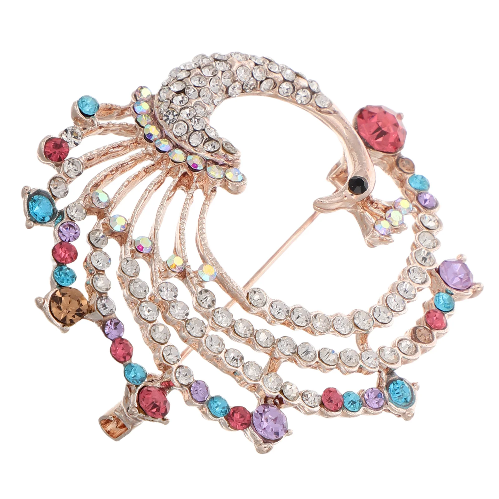 حجر الراين الطاووس بروش دبوس تألق أناقة تصميم فريد من نوعه الطيور الحيوان دبابيس طوق التلبيب دبوس لفساتين شالات